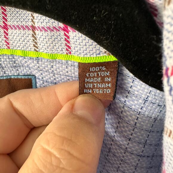 Tattersall London Mens Dress Shirt 17 1/2 34/35 Light Blue Checkered Long Sleeve - Picture 4 of 6